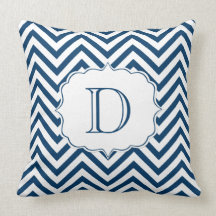 Navy and White Chevron Pattern Monogram Pillow