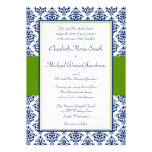 Navy Blue and Green Damask Wedding Invitations