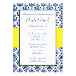 Navy Blue and Yellow Damask Bridal Shower Personalised Invitations