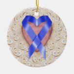 Navy Blue Colon Cancer Ribbon From the Heart - SR Christmas Tree Ornament