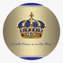 Navy Blue Gold Crown Prince Baby Shower Sticker stickers
