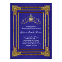 Navy Blue Gold Tiara Sweet 15 Quinceanera Custom Invite