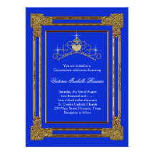 Navy Blue Gold Tiara Sweet 15 Quinceanera Personalized Invitations