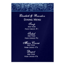 Navy Blue Grunge Wedding Menu Personalized Invitations
