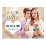 NAVY BLUE HEART PHOTO SAVE THE DATE POST CARDS