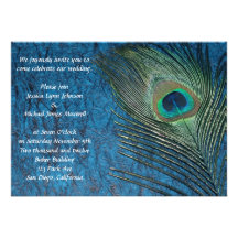 Navy Blue Peacock Wedding Custom Announcement