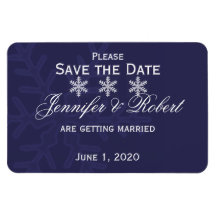 Navy Blue Snowflake Winter Wedding Save the Date Rectangle Magnet