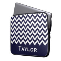 Navy Blue White Chevron Pattern Computer Sleeves