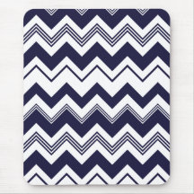 Navy Blue White Chevron Pattern Mousemats