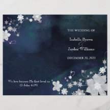 Navy Blue + White Wedding Ceremony Folded Programs Full Colour Flyer