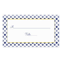 Navy Blue Yellow Polka Dot Wedding Place Cards Business Card Templates