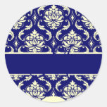 Navy Cream Monogram Damask Wedding Sticker 4