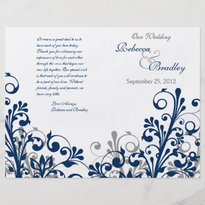 navy grey white abstract floral wedding program by wasootch