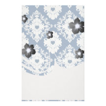 navy hearts blue white damask stationery paper