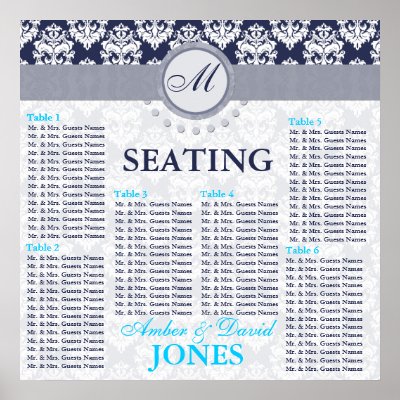 Navymidnight damask wedding seating chart posters by weddingsnengagements