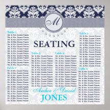 Navy/Midnight Damask - Wedding Seating Chart Posters