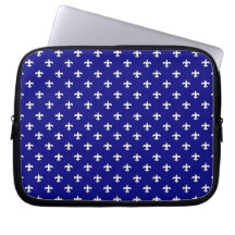 Navy with White Fleur-de-lis Polka Dots Laptop Computer Sleeve