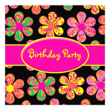 Neon Damask Flowers Custom Invitation