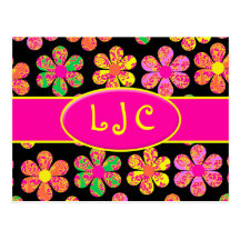 Neon Damask Flowers Post Card