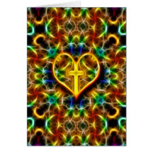 Neon Fractal Heart and Cross Cards