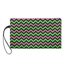 Neon Pink, Black and Green Chevron Stripes Wristlet Purses