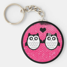 Neon pink cute grunge owl couple keychain