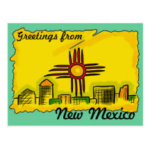 New Mexico artistic skyline state flag postcard