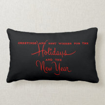 New Year Greeting Black and Red Christmas Pillow