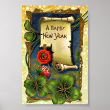 New Year With Pink Flower Posters