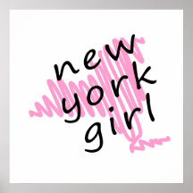 New York Girl with Scribbled New York Map Print