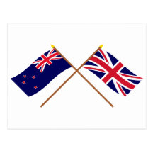 New Zealand and United Kingdom Crossed Flags Post Cards