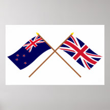 New Zealand and United Kingdom Crossed Flags Posters