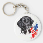 Newfoundland Dog with Flag Key Chain