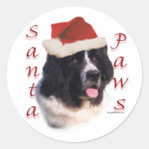 Newfoundland (landseer) Santa Paws Round Sticker