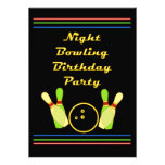 Night Bowling Birthday Party Neon Retro Styling Invites