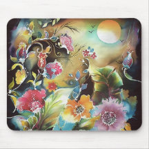 Nighttime Floral Garden Art Mouse Pad
