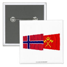 Norway and Hordaland waving flags Pin