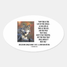 Now This Is The Law Of The Jungle Wolf Prosper Oval Sticker