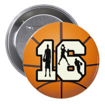 Number 16 Basketball and Players Button