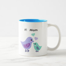 Number 1 mom cute purple & blue bird & chick mug