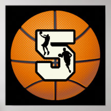 Number 5 Basketball and Players Print