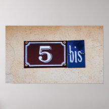 Number FIVE / 5 bis French Street Address Posters