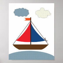 Nursery boat illustration for nautical theme rooms posters