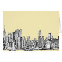 NYC drawing in cream ivory Cards