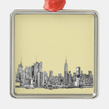 NYC drawing in cream ivory Christmas Ornaments