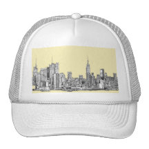 NYC drawing in cream ivory Hat