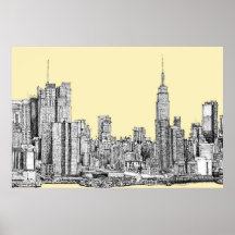 NYC drawing in cream ivory Poster