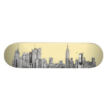 NYC drawing in cream ivory Skateboard Decks