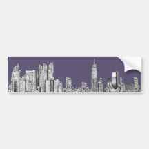 NYC drawing in lilac purple Bumper Stickers