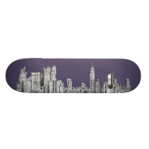 NYC drawing in lilac purple Custom Skate Board